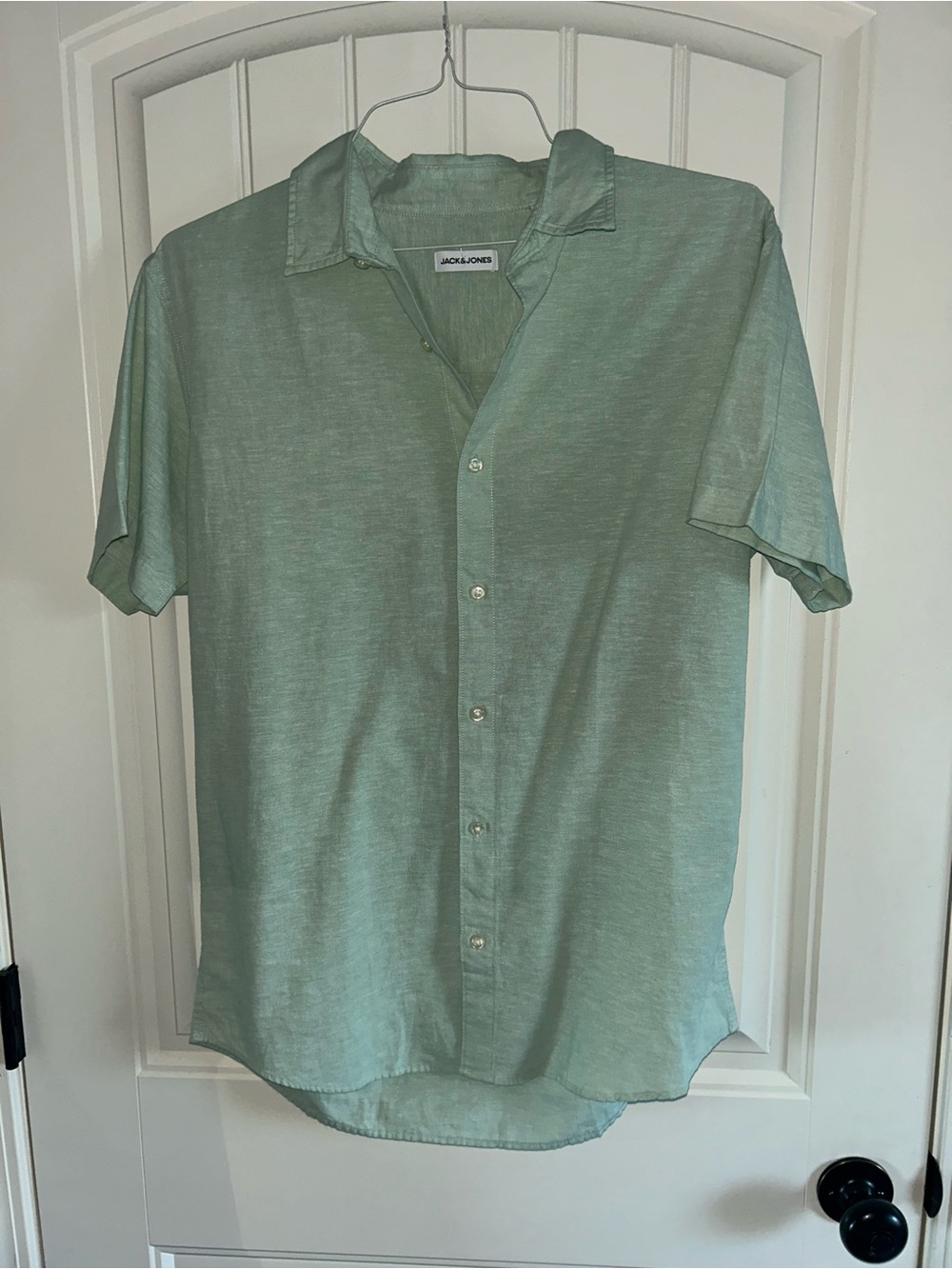 NEW Jack & Jones Men’s Sage Green Short-Sleeve Button-Up Shirt Sz L